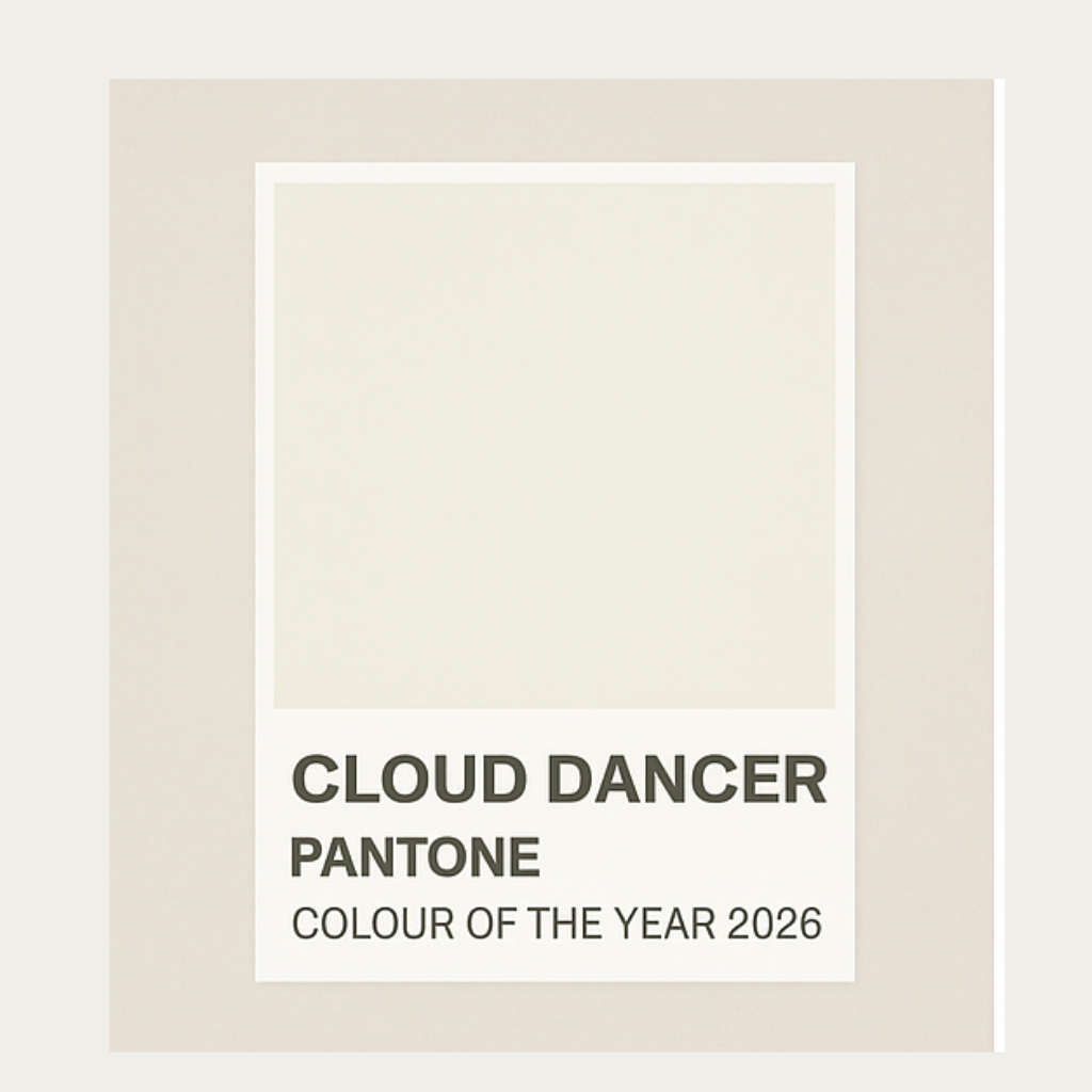 Image showing the pantone colour of 2026 - an off white with its name Cloud Dancer